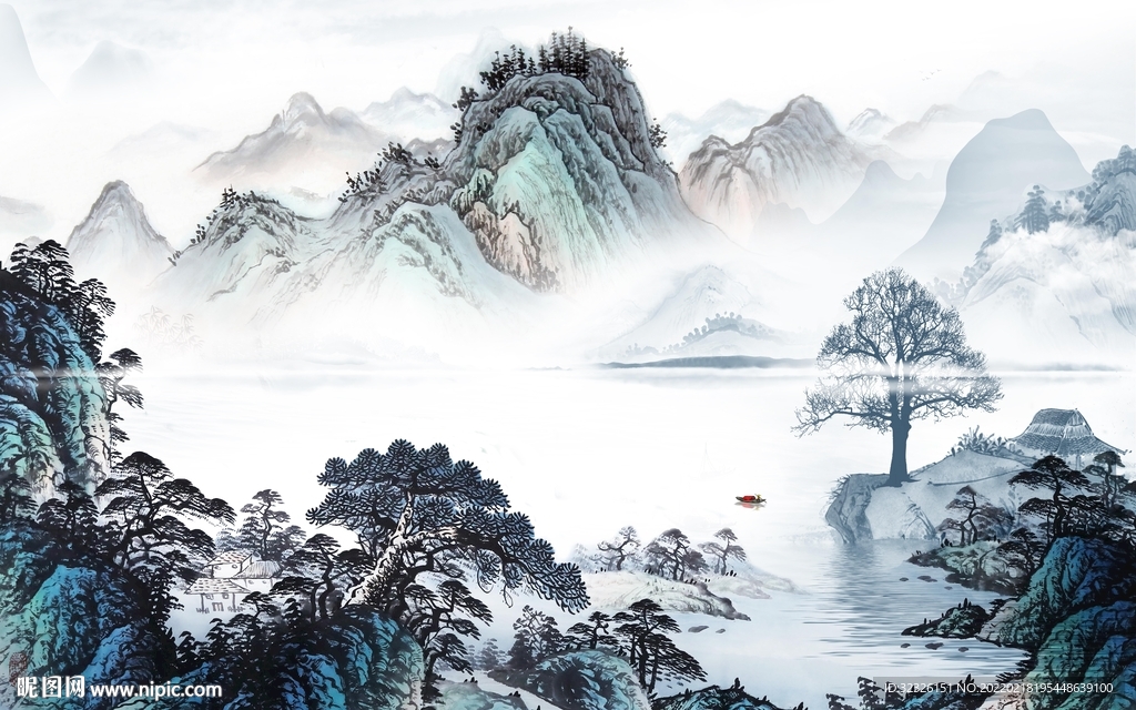 高档 山水客厅背景 tif分层