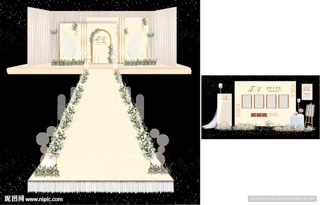 香槟色温婉清新婚庆效果图