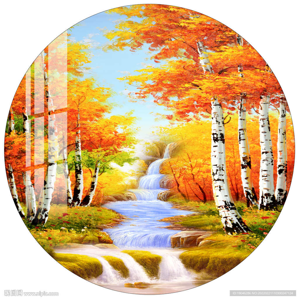 油画风景黄金满地圆形装饰画