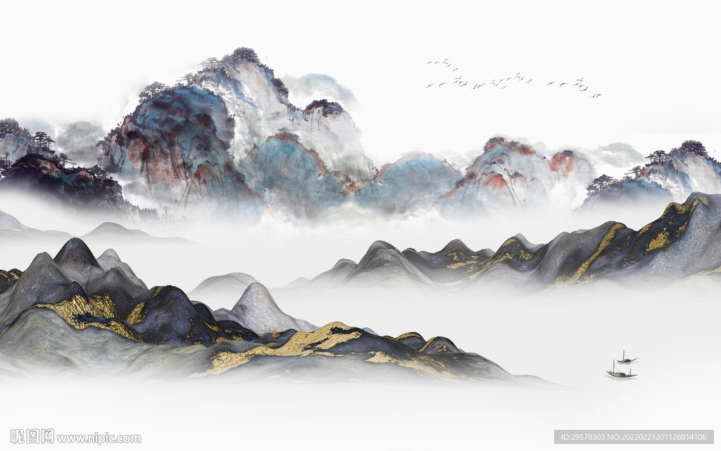 高端 别墅背景山水 TIF分层