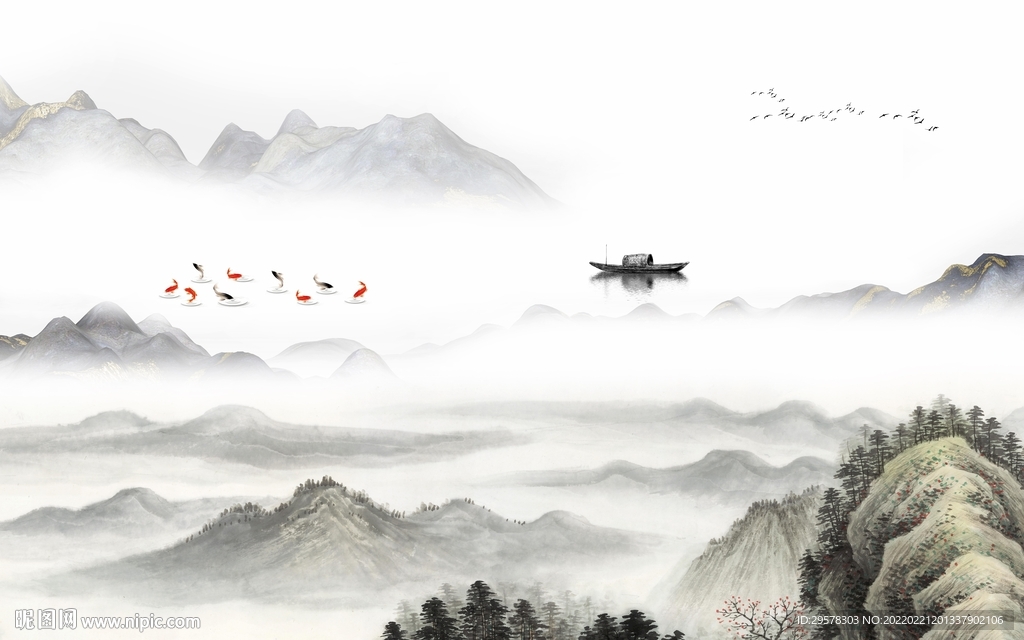 中式别墅背景山水 TIF分层