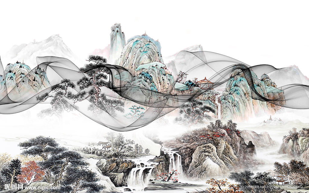 高档 别墅背景山水 TIF分层