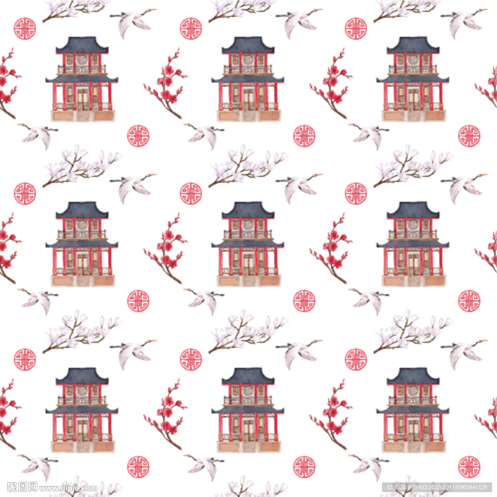 大牌印花中国风仙鹤大雁城堡