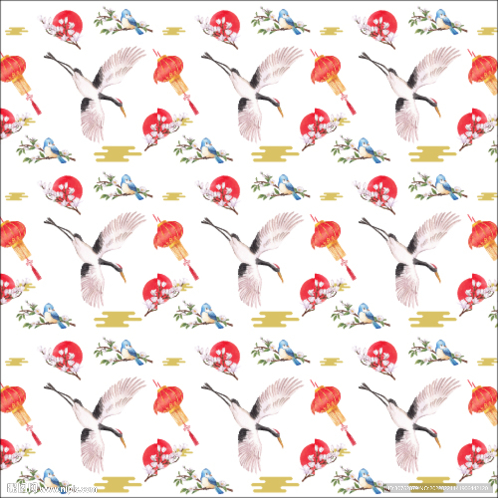 大牌印花中国风仙鹤大雁城堡