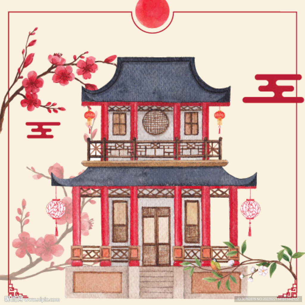 大牌印花中国风仙鹤大雁城堡