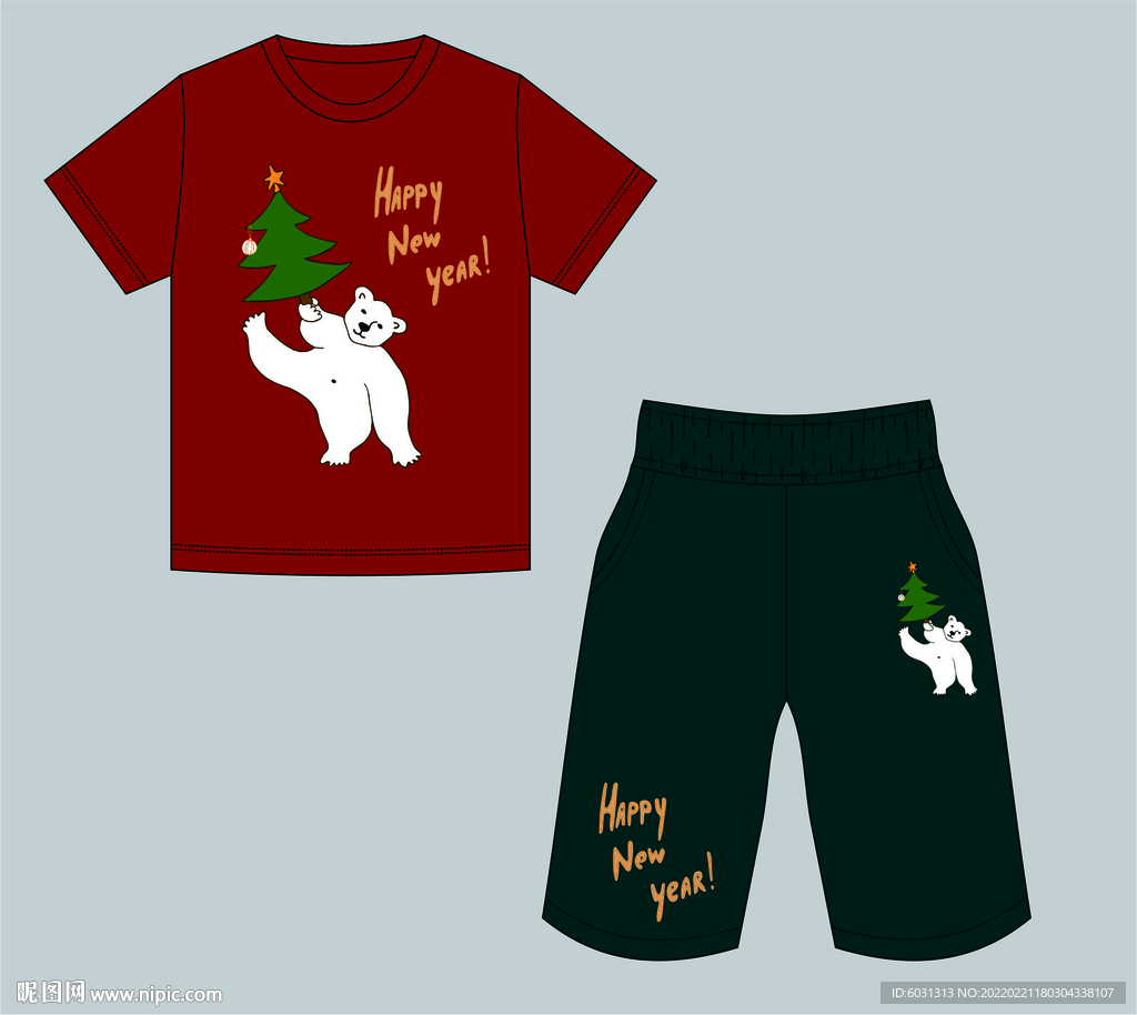 白熊字母印花T恤裤子童装套装