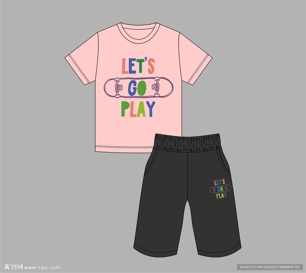 滑板印花T恤裤子童装套装