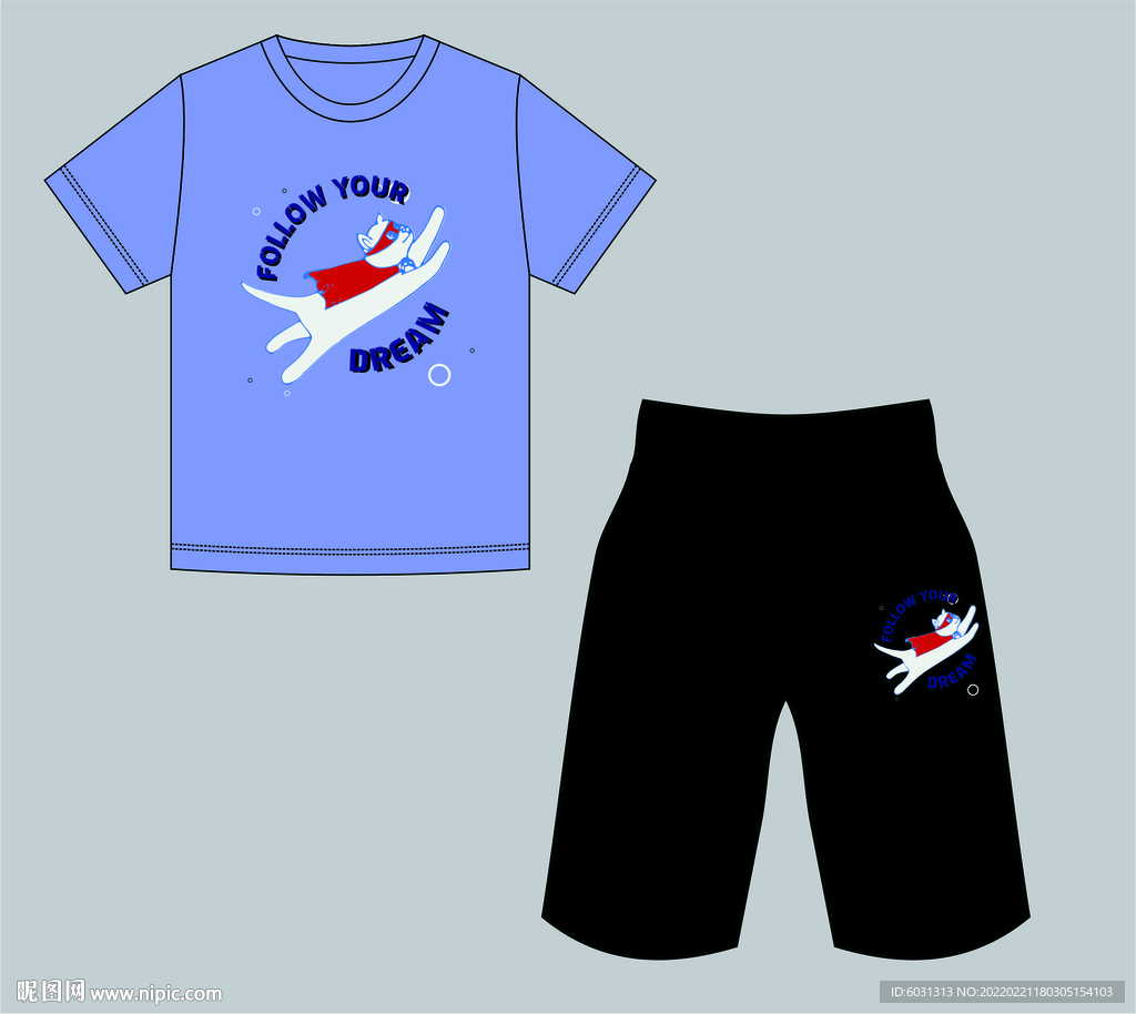 卡通超人狗字母印花T恤裤子童装