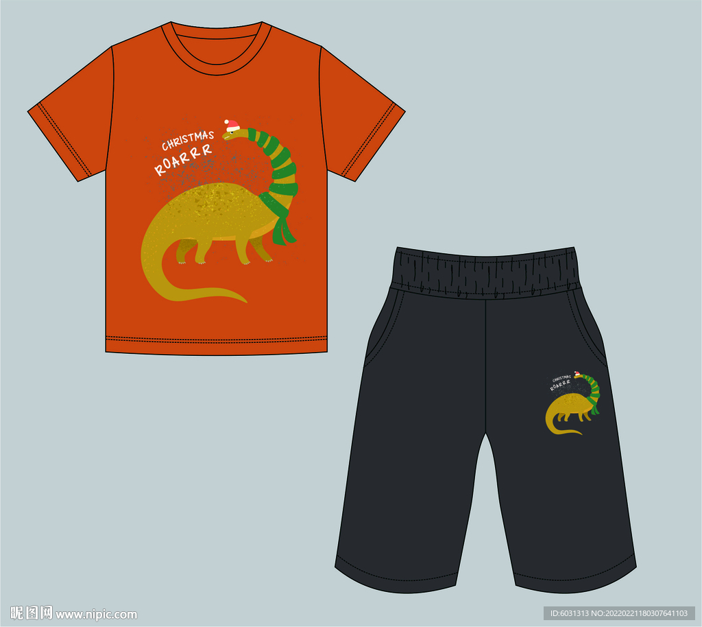 卡通恐龙印花T恤裤子童装套装