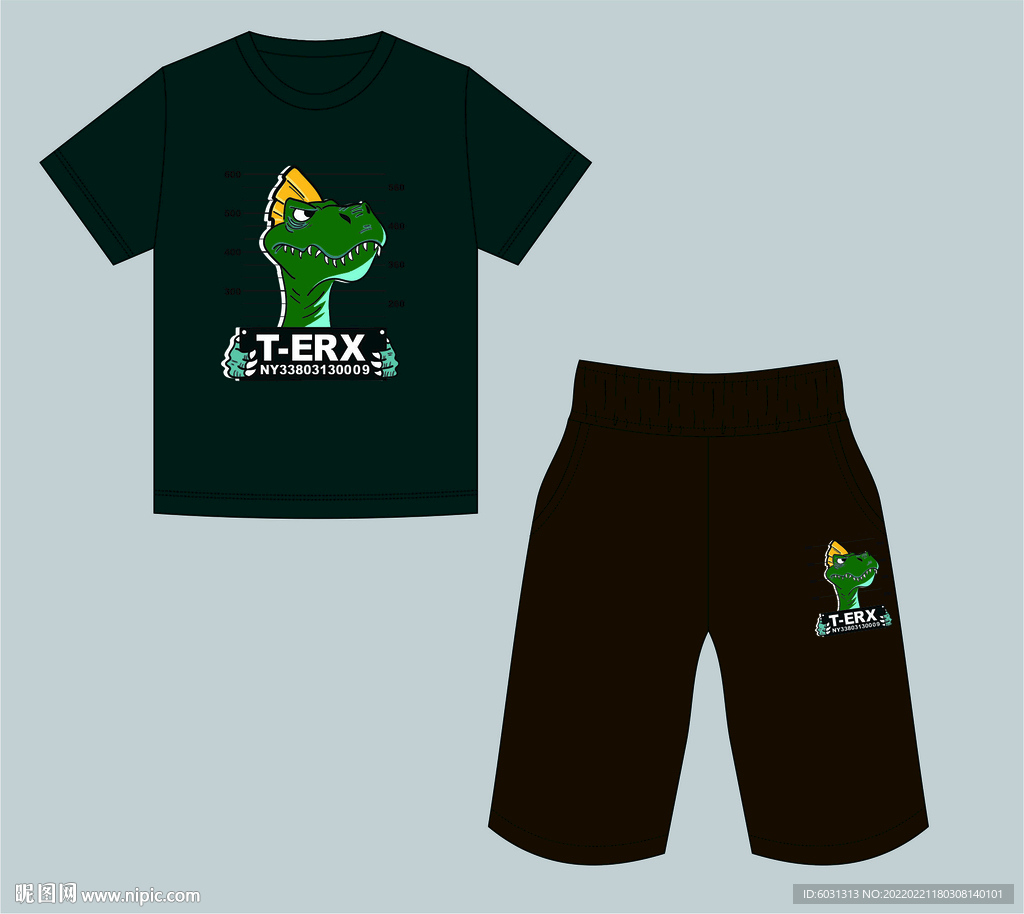 恐龙数字字母印花T恤裤子童装套