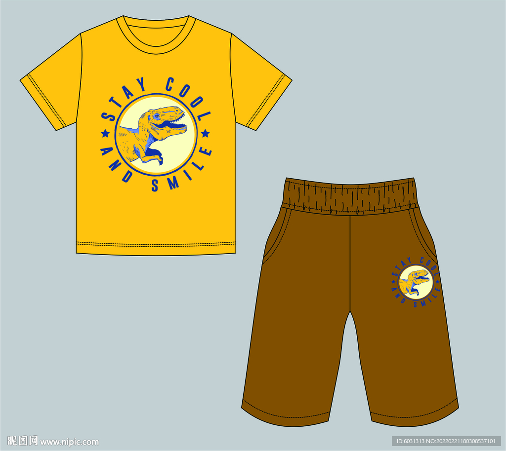 恐龙头印花T恤裤子童装套装