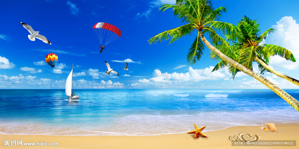 蓝天白云沙滩大海