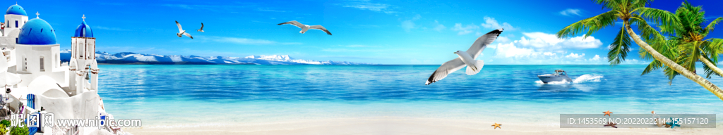 巨幅蓝天白云沙滩大海