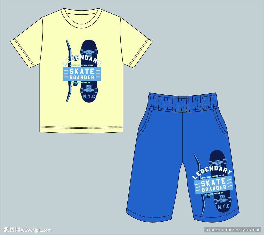 滑板字母印花T恤裤子童装套装