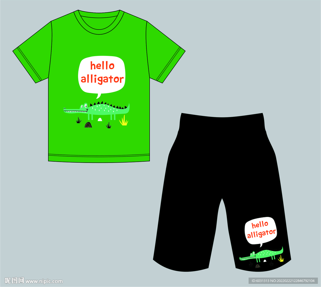 卡通鳄鱼印花T恤裤子童装套装