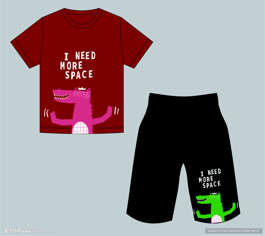 卡通恐龙印花T恤裤子童装套装