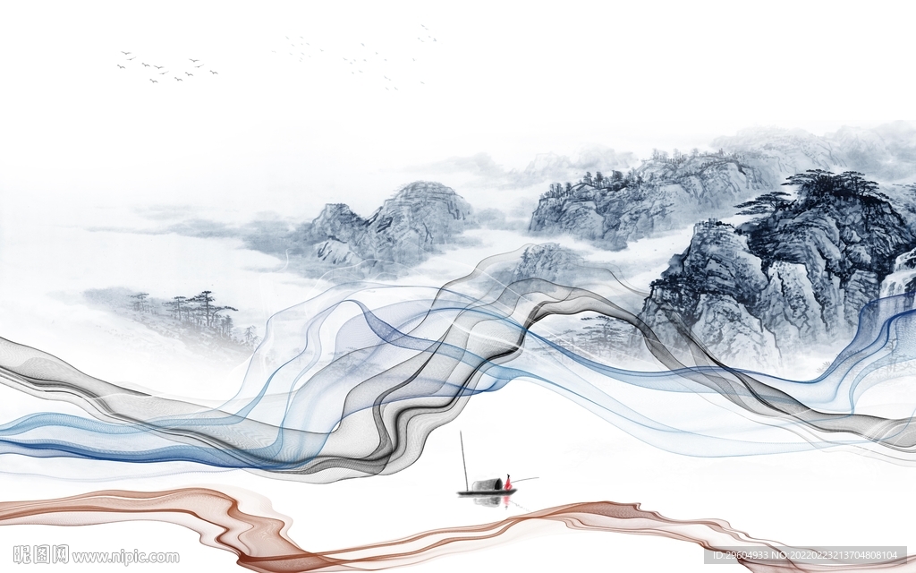 国画大气背景山水 TIF分层