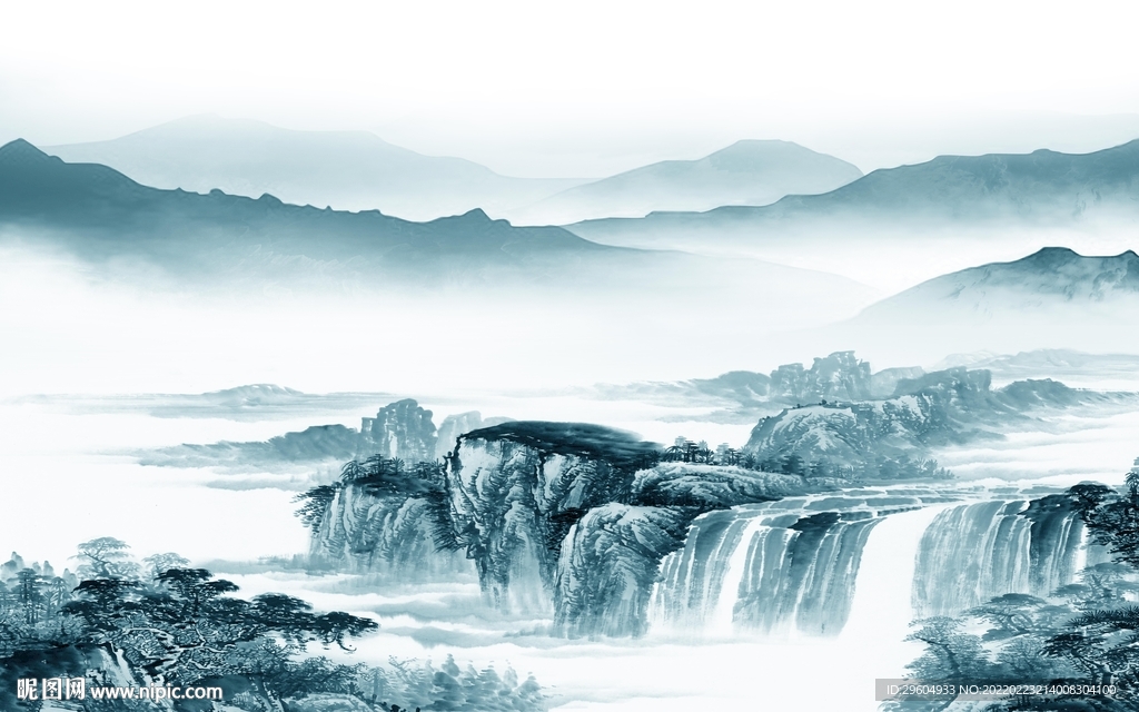 中式 大气背景山水 TIF分层