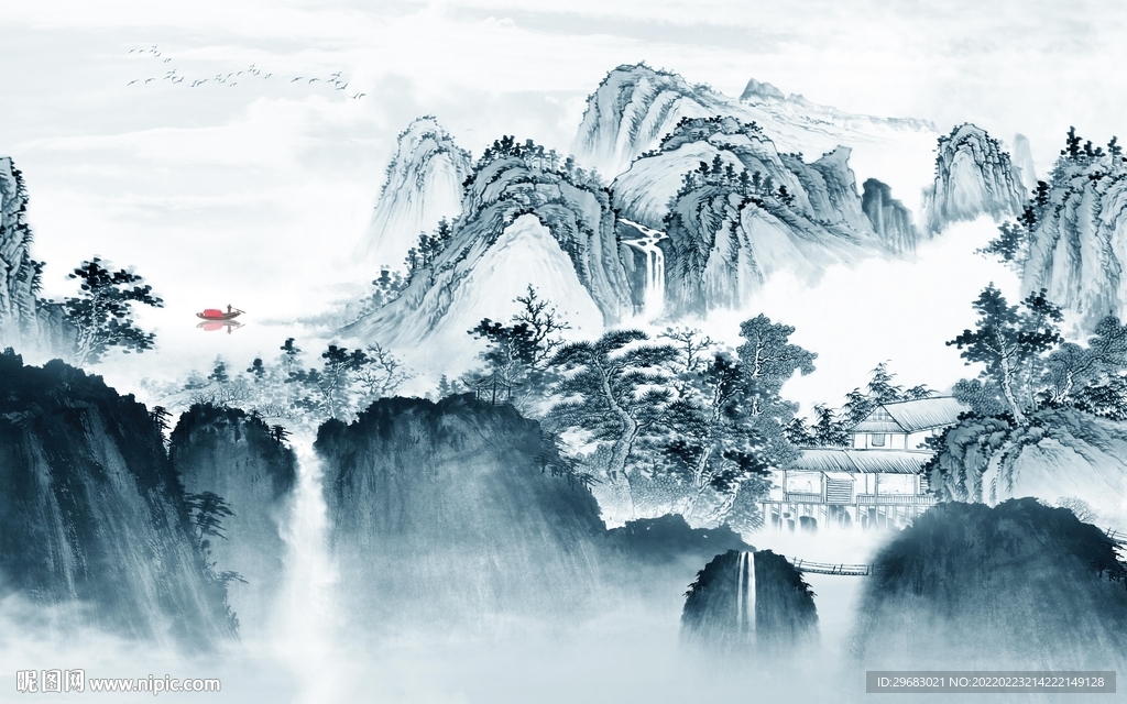 中国风别墅高端山水 TIF分层