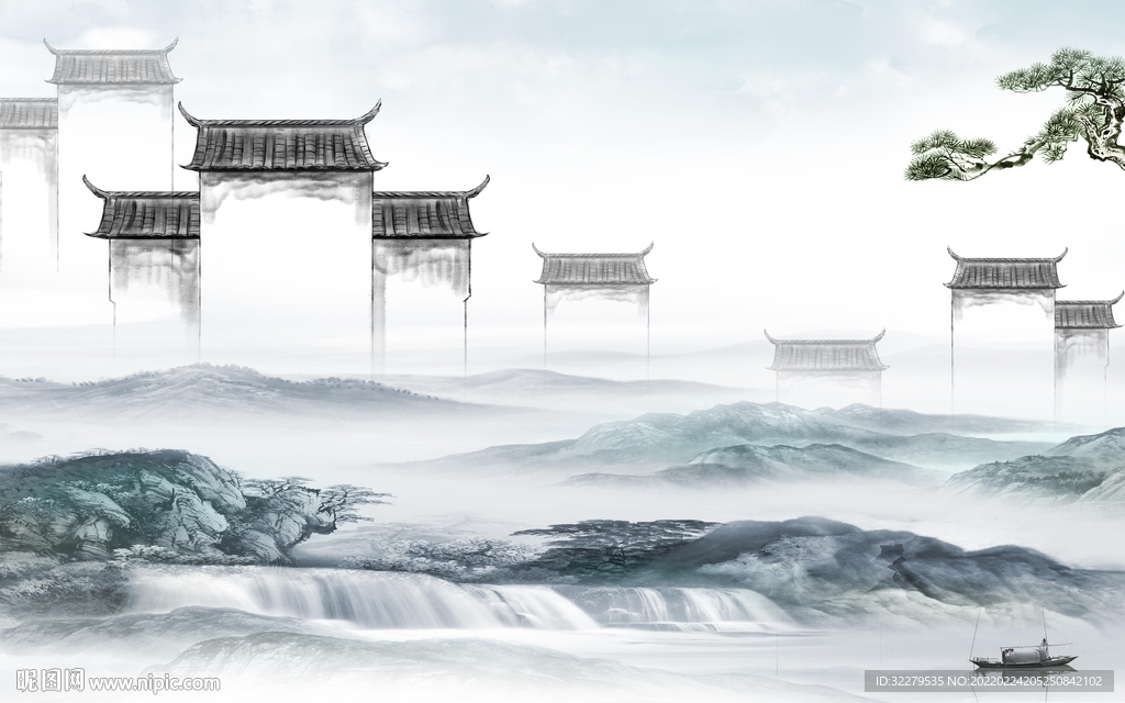 高端中式意境山水 TIF分层