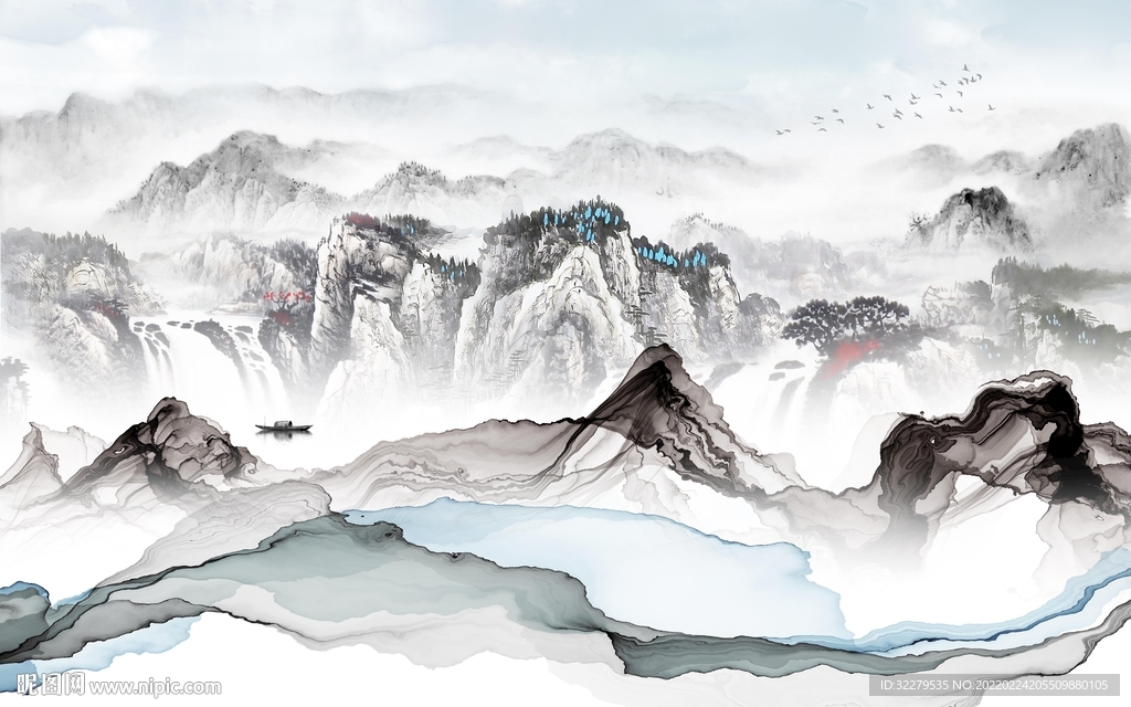 最新中式意境山水 TIF分层