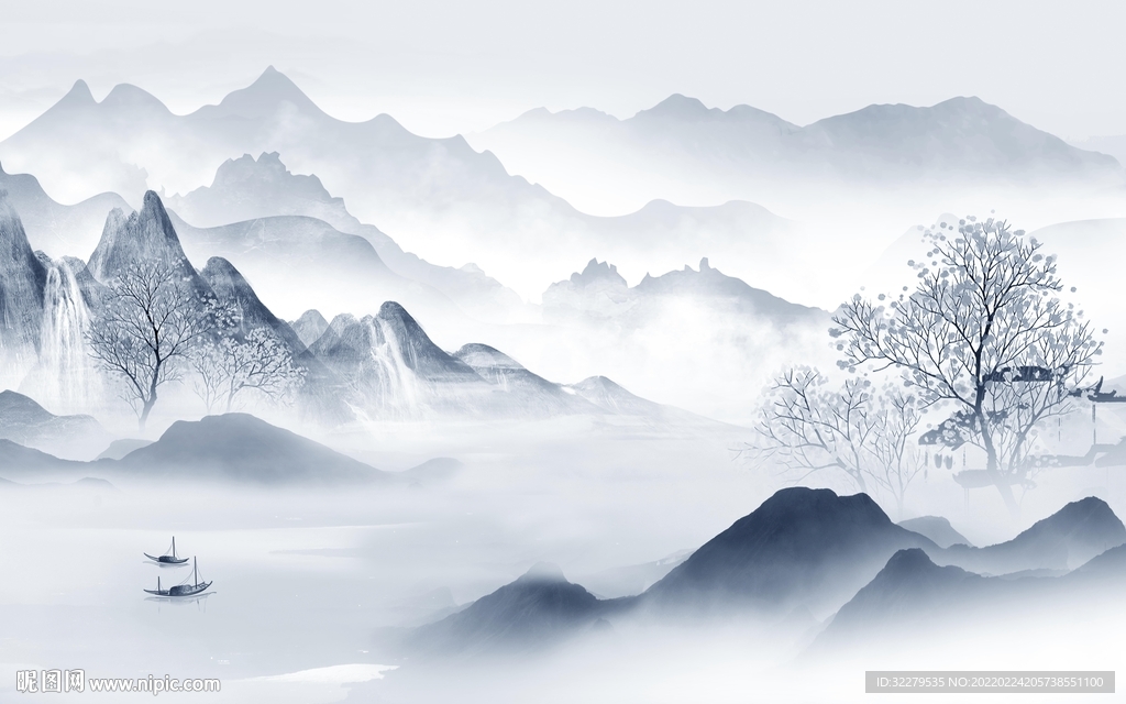 别墅中式意境山水 TIF分层