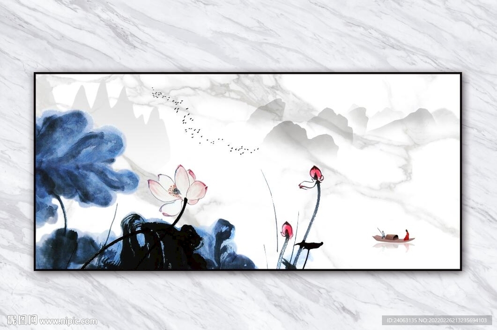 山水荷花爵士白石纹背景