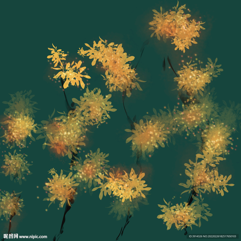 国潮彩绘花卉意境背景