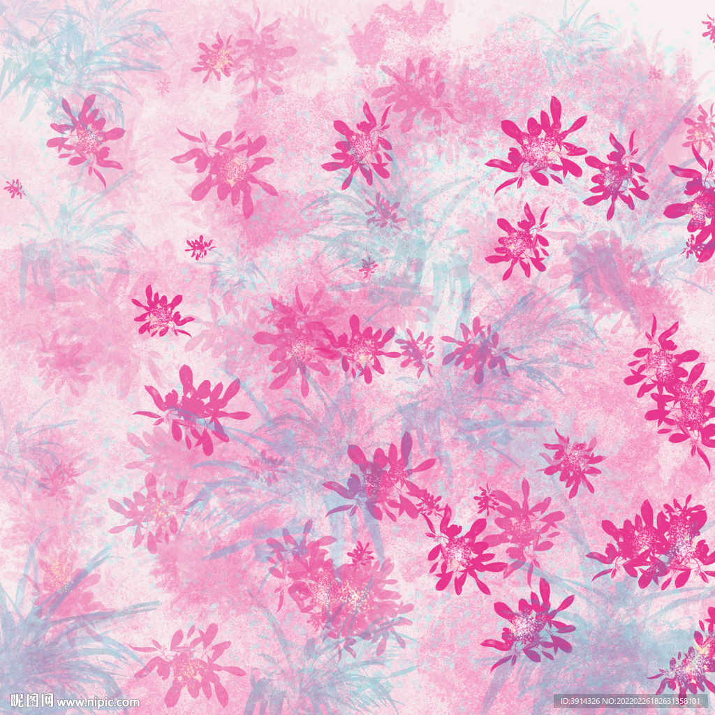 渲染花卉粉彩印染花纹