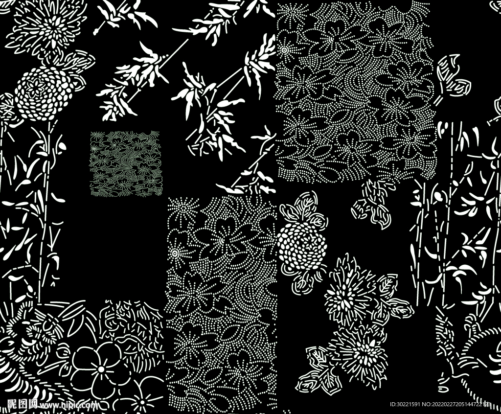 小花 线条 圆点