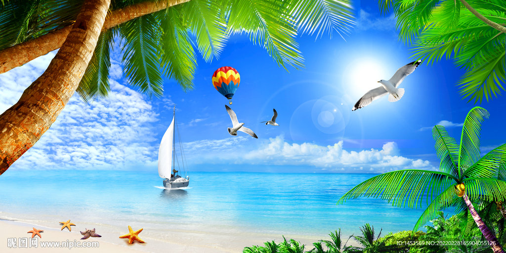 蓝天白云沙滩大海