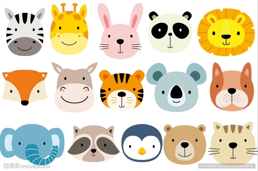 卡通动物头像手绘小动物