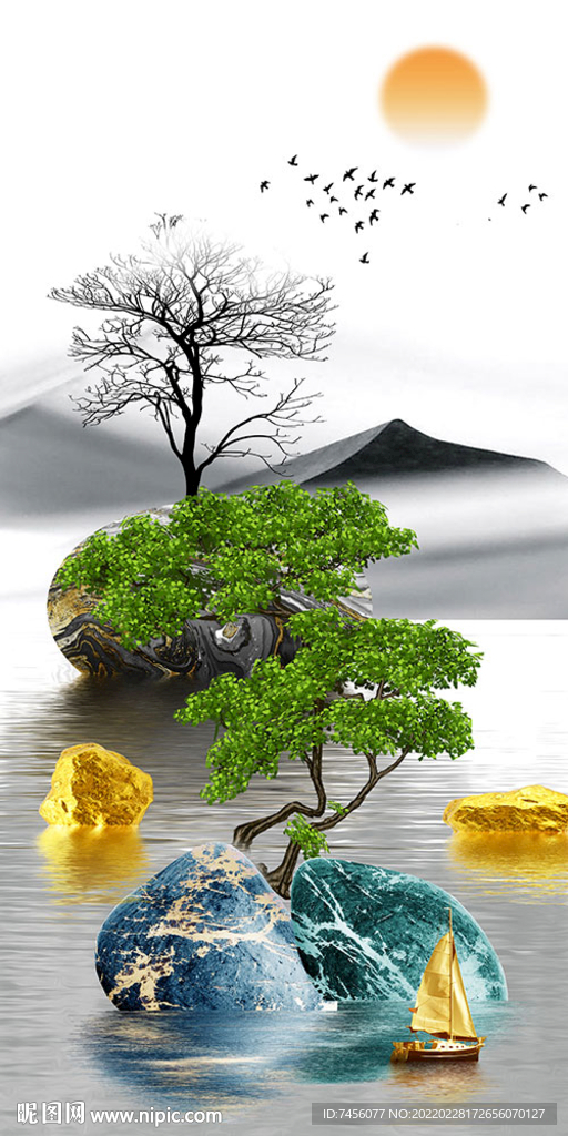 湖泊山脉风景玄关图