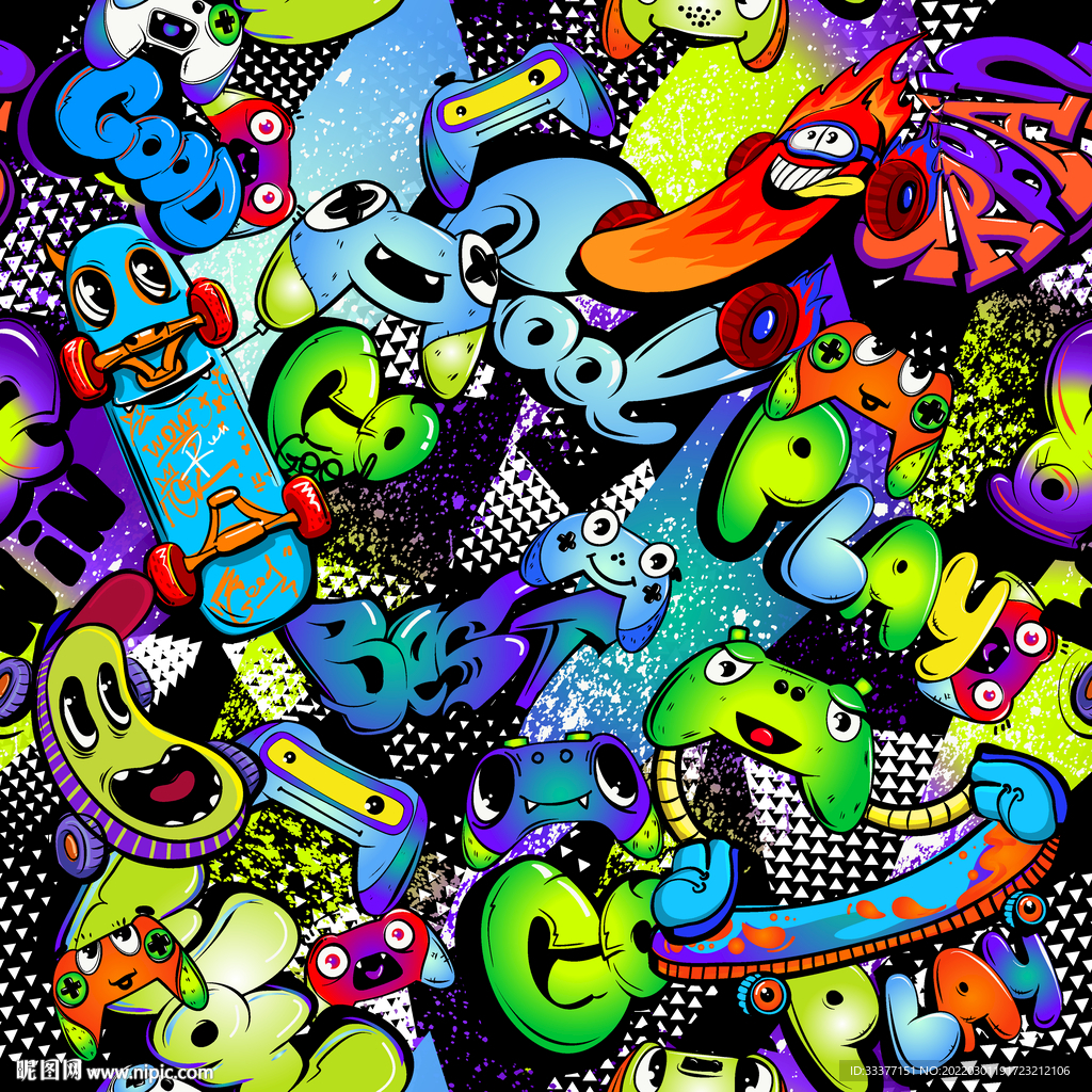 涂鸦 抽象 卡通 滑板 字母 