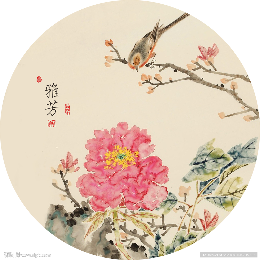牡丹花圆形挂画