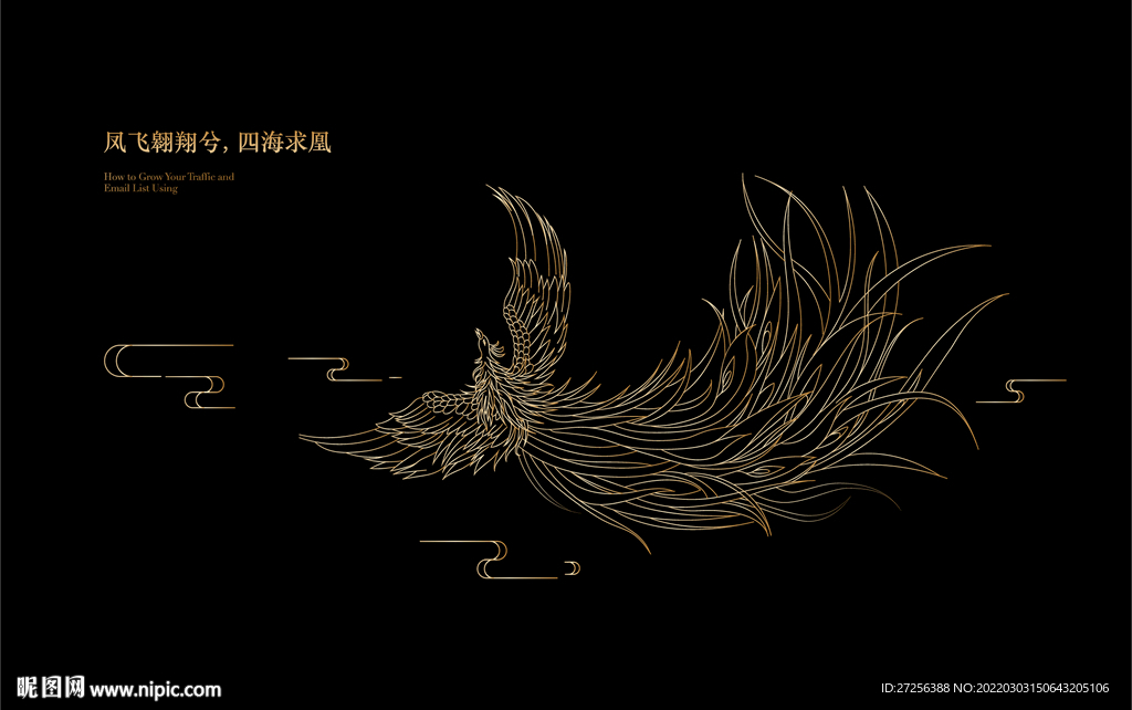 凤凰线稿 手绘插画