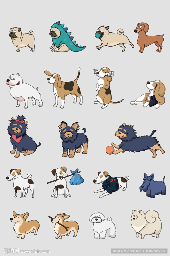 AI矢量卡通可爱小狗