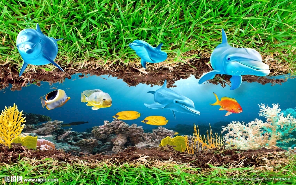 3D立体空间海底世界背景墙