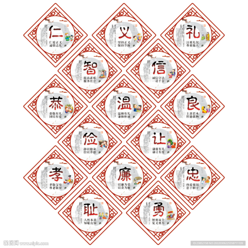 仁义礼智信国学儒家文化标语展板