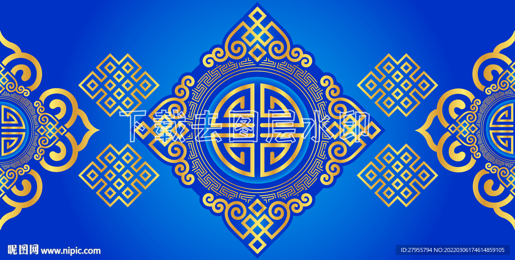 蓝色传统设计金背景