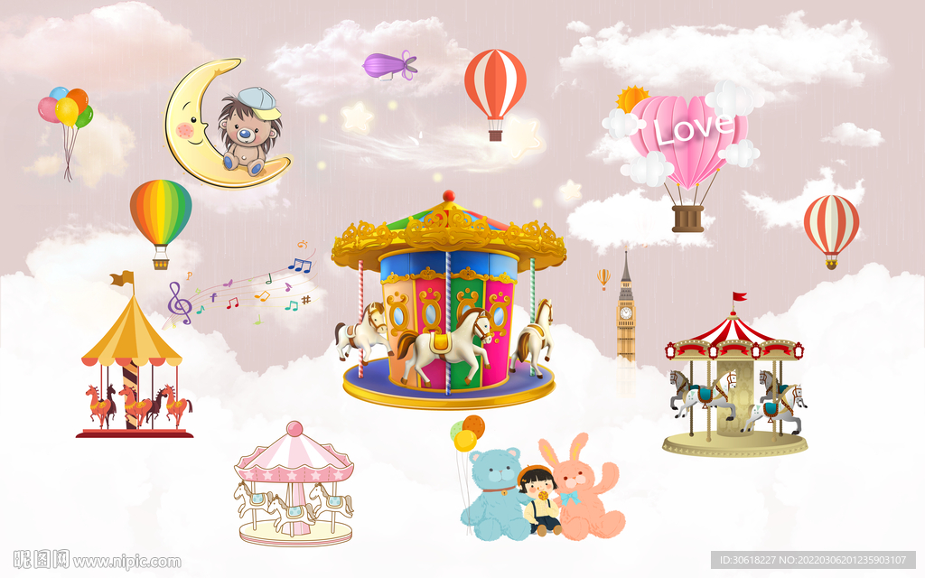 卡通儿童房背景墙壁纸壁画壁布 