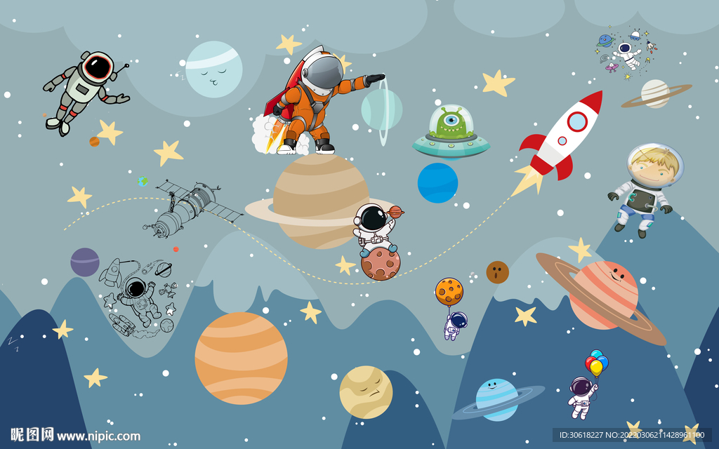 卡通儿童房背景墙壁纸壁画壁布 