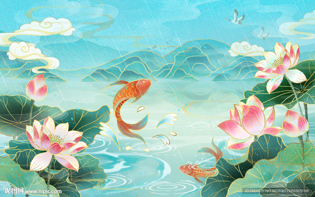 国潮雨水插画春季春风插画背景
