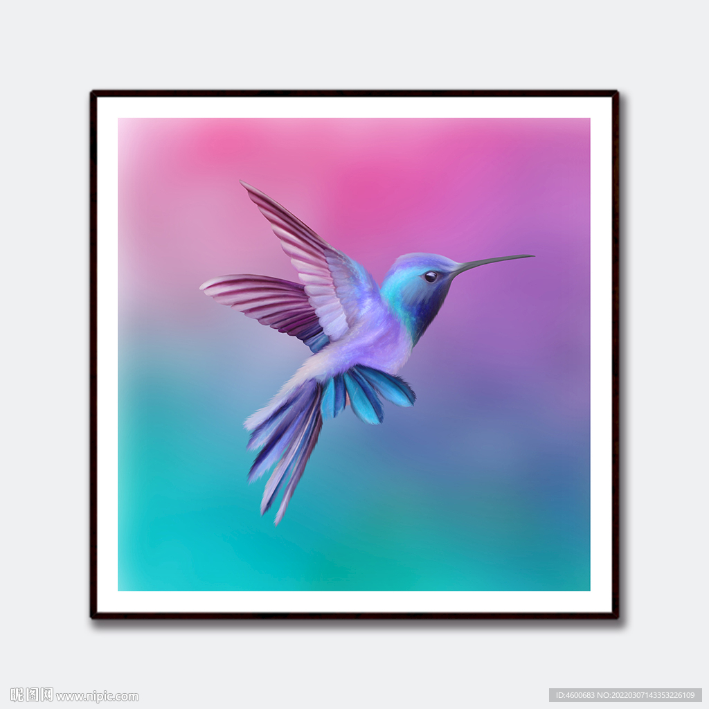 简约北欧风格彩绘蜂鸟装饰画