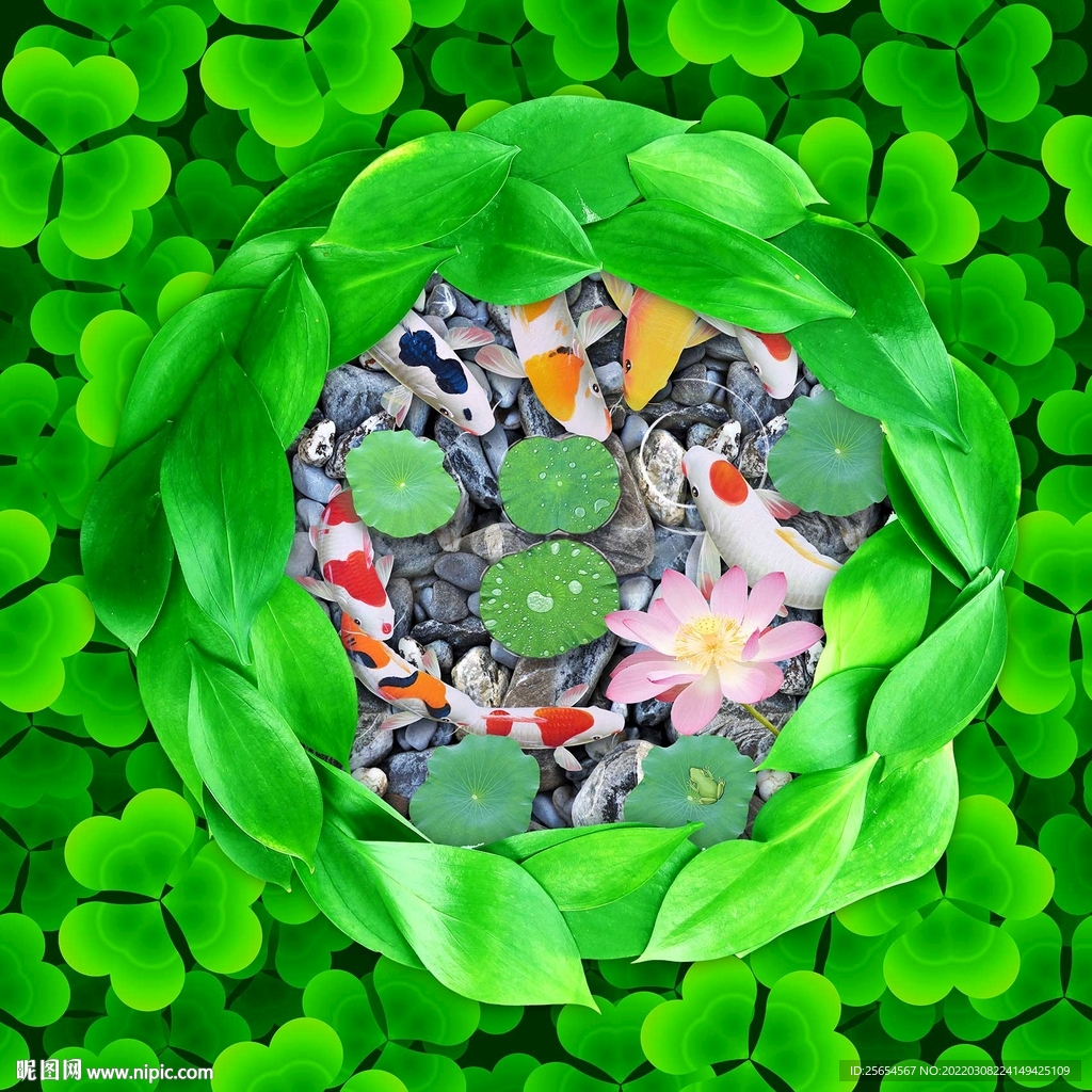 锦鲤鹅软石荷花荷叶3D时尚地板