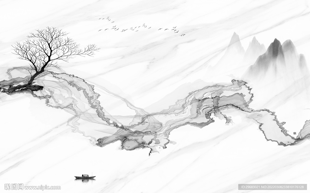 高清 灰色爆款山水 tif分层