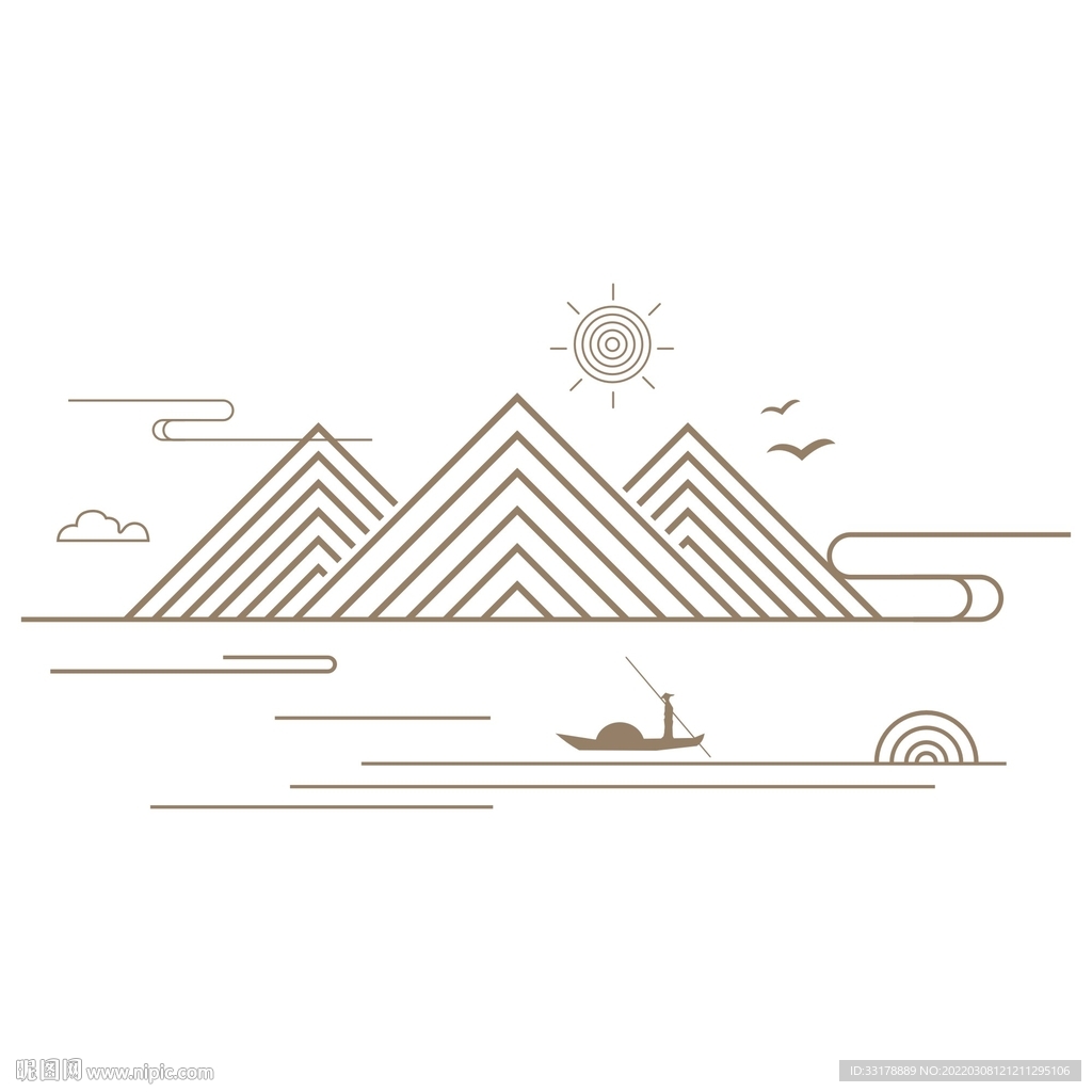 矢量中国风创意古典山纹云纹水纹