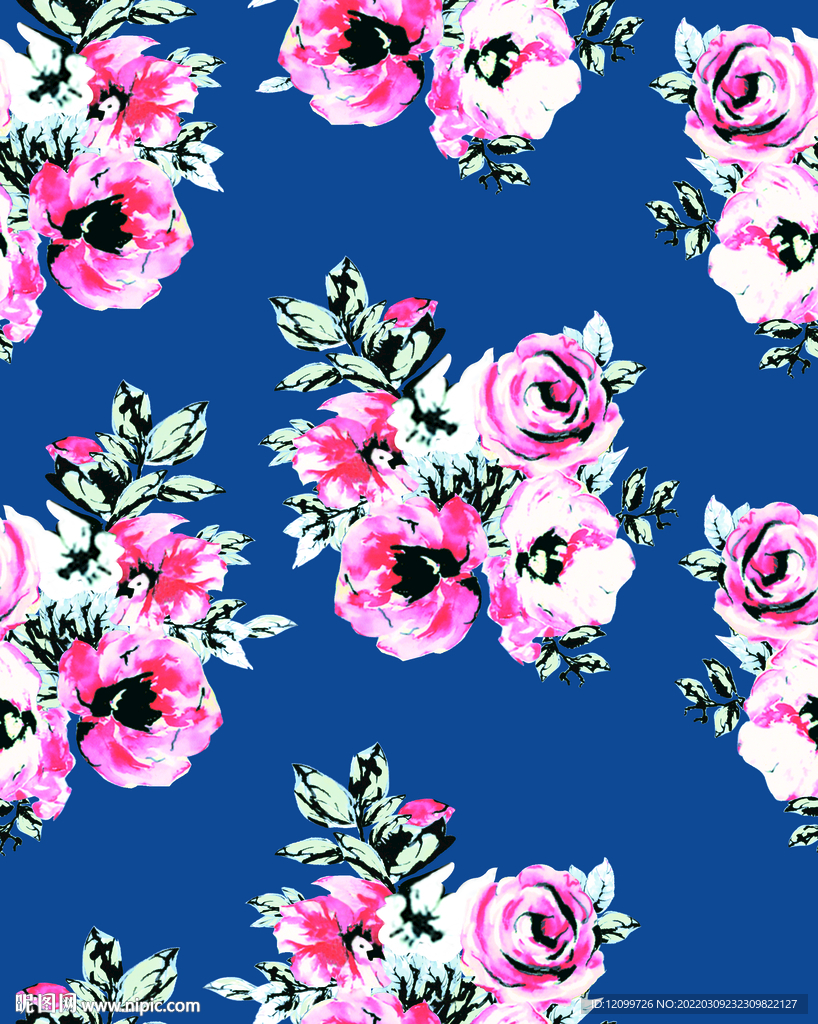 大牌数码印花手绘玫瑰花