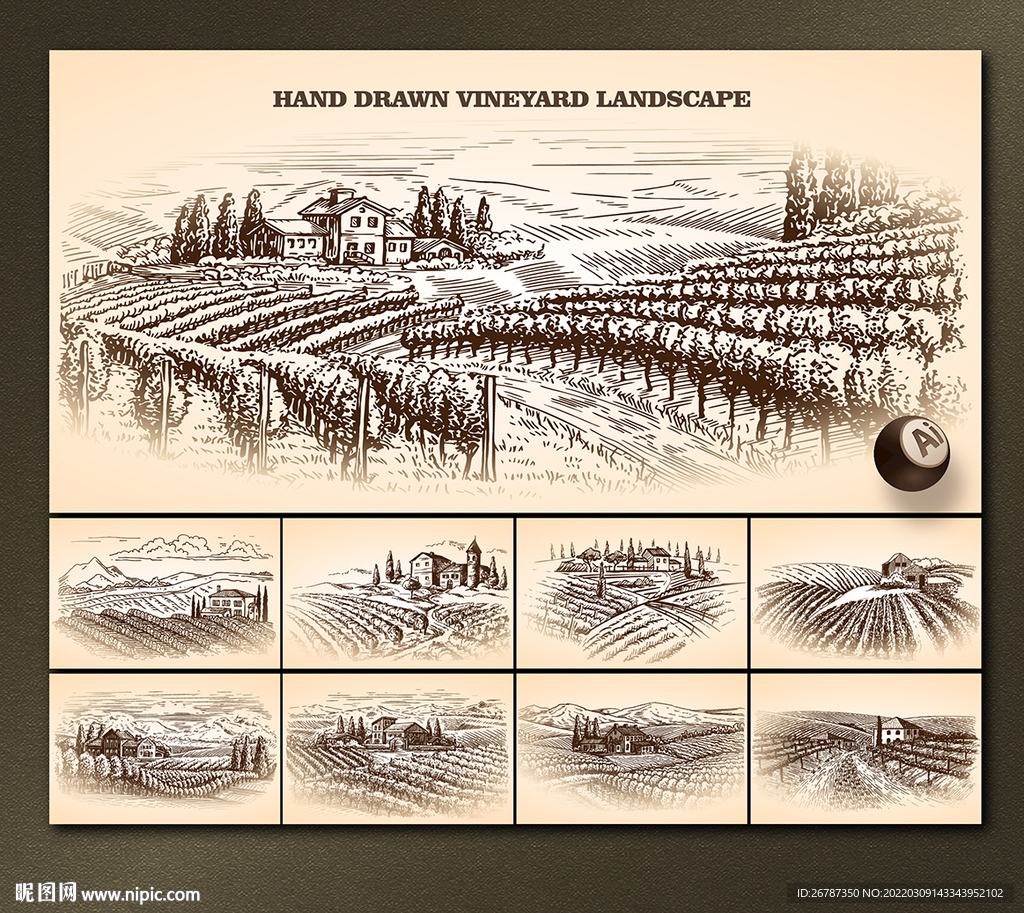 矢量手绘葡萄农庄系列