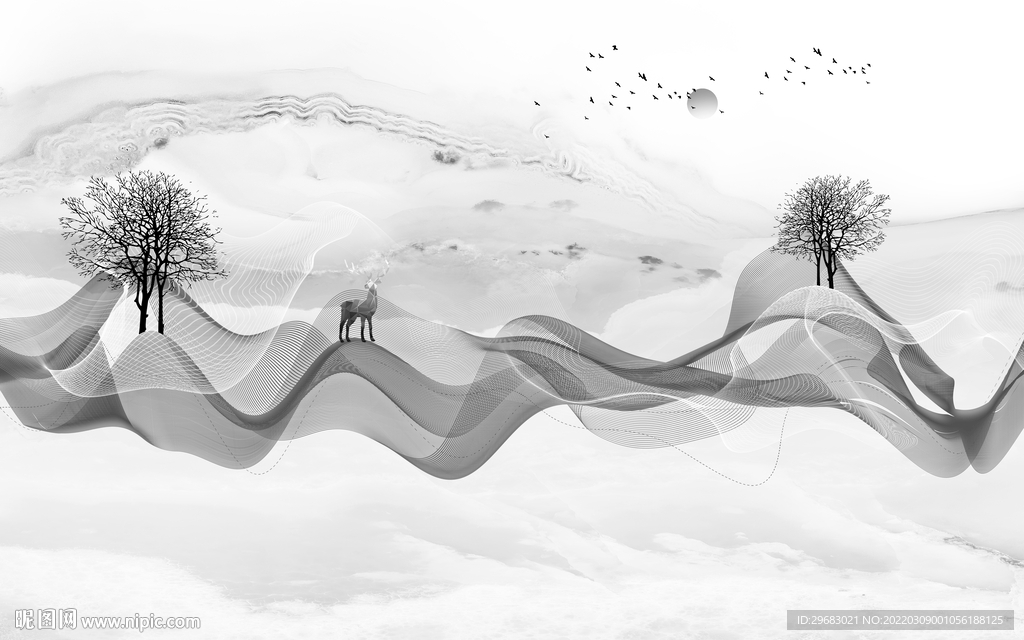 线条最新款山水画 tif分层